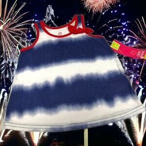 Okie Dokie Girls Tank Top Sz 3 Mo Red White Blue Patriotic Bows Tie Dye Look NEW